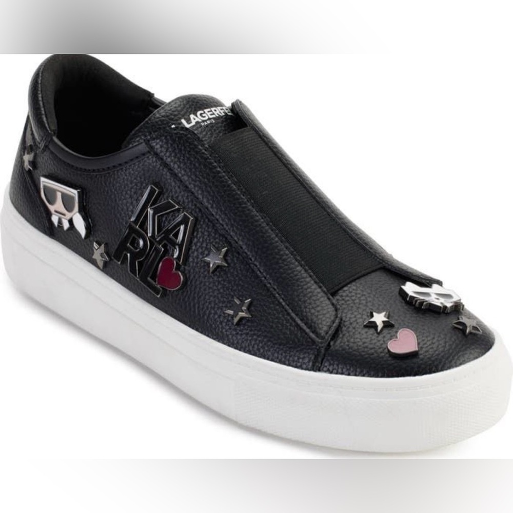 Karl Lagerfeld Black Sneakers with White Sole and‎ Pink Accents